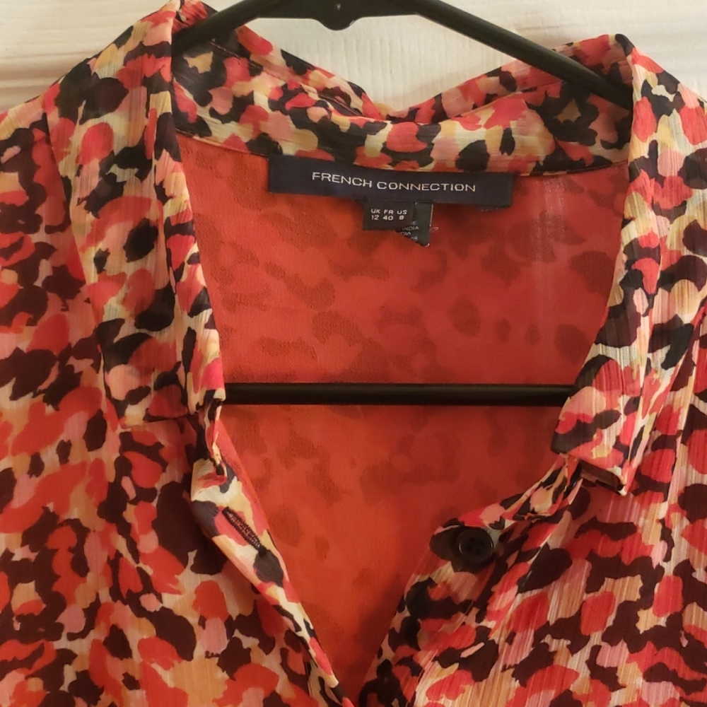French Connection Orange Button Down Top Size 8 - image 3